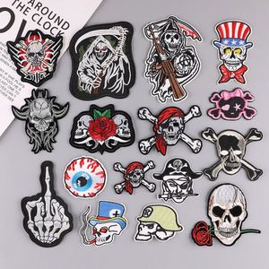 Wholesale Personalized Iron on Hand Embroidery Patches Custom Patch Embroidered Skull Biker for Hat - Product Image 1