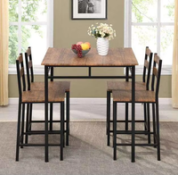 Ensemble de table à manger carrée pas chère, moderne, avec structure en métal et 4 chaises, table centrale en bois