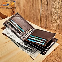 Dompet pendek kulit sapi asli, dompet koin pria lipat dua kulit asli buatan tangan, cocok untuk bisnis