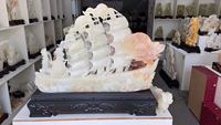 Nouveau design de bureau, sculpture de jade blanc, bateau, sculpture de pierre, intérieur de voilier en jade blanc