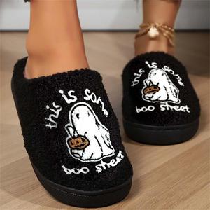 Felpa Fuzzy Halloween Castillo Payaso Murciélago Gato Boo Spooky Zapatillas Mujeres Hombres - Product Image 1