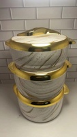 Lot de 3 chauffe-plats isothermes gain de place (1,5L, 2L, 2,5L) avec bouton doré ondulé et col large, pour banquets nigérians, fêtes africaines et réceptions
