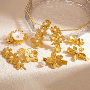 Horquilla de Acero de Titanio con Perlas y Oro de 18K, Lujo Ligero, Adorno para el Cabello que No se Desvanece, Clip de Presión Femenino de Alta Calidad, Venta al por Mayor para Aniversarios - Product Image 1