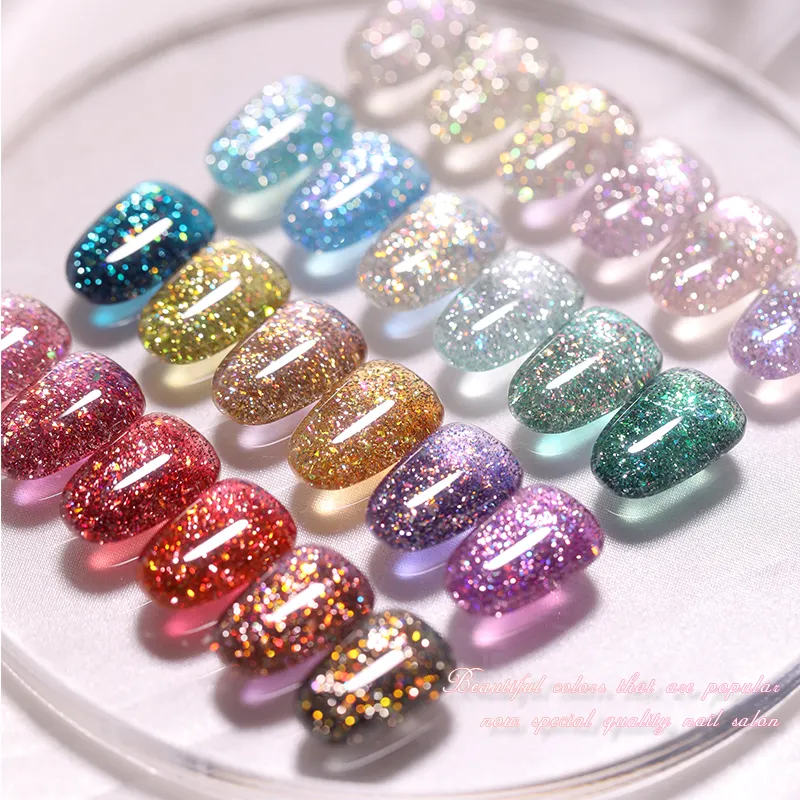 New Popular 24 colors Reflective Sparkle Diamond Glitter Set Art Shiny ReflectionNail Polish Flash Glitter Disco Gel