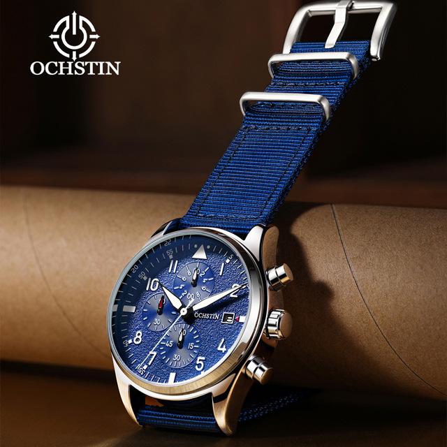 Brand Men's Sport Watch Fashion Multifunctional Casual Quartz Analog 3BAR Waterproof Nylon Strap Chronograph Wristwatch