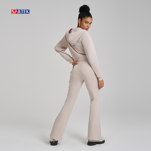 Set donna <span class=keywords><strong>elegante</strong></span> <span class=keywords><strong>tuta</strong></span> da donna Slim Fit a gamba dritta Set Jogger personalizzato due pezzi pantaloni di <span class=keywords><strong>tuta</strong></span> a gamba dritta e Set con cappuccio con Zip - Product Image 2