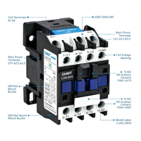Contacteur AC CHINT CJX2 9-95A 3P, tension de la bobine, commande de moteur, automatisation industrielle, interrupteur, 50/60Hz, certification CE CB, rail DIN