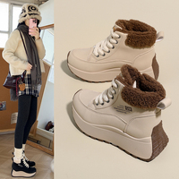 Nouvelles bottes d'hiver pour femmes, doublure en polaire thermique, imperméables, semelle en caoutchouc rembourrée en PU, lacets tressés, pour temps froid, talon surélevé