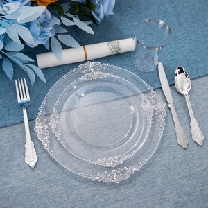Plato Desechable BST de Plástico Transparente Azul con Relieve Dorado, Borde Plateado, para Fiestas y Bodas, Color Oro Rosa - Product Image 6
