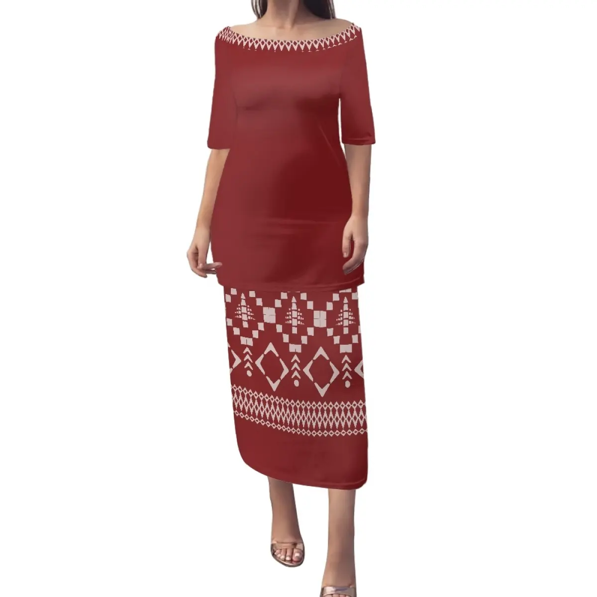 2022 MOQ 1 Gaun Desain Afrika Putih dan Merah Gaun Bodycon Gaun Maxi Ukuran Plus Rok Pendek Warna Solid