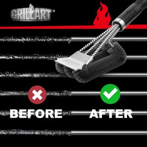 Brosse de nettoyage de barbecue à trois têtes en acier inoxydable robuste avec poignée antidérapante pour charbon de bois et nettoyage extérieur – Vente en gros usine - Product Image 5