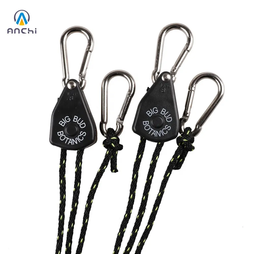 1 pair 2m 1/8 inch adjustable rope ratchet light hangers with custom logo printing 34kgs