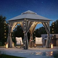 Gazebo de jardin 8'x8', abri de fête extérieur robuste avec double toit, moustiquaires et écrans d'intimité pour cour arrière