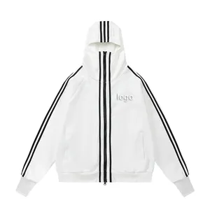 Factory Custom High Neck Striped Mask Hooded Jacket High Street Sports Contrast Color Men's Cardigan Jacket Coat