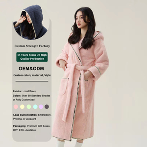 Pyjama épais en polaire corail pour adultes, robe de chambre et chemise de nuit pour hommes et femmes, vêtements de nuit doux pour l'<span class=keywords><strong>automne</strong></span> et l'hiver - Product Image 4