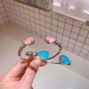 Fashion Jewelry Eco-friendly <b>Copper</b> Pear Cut 10*18mm Paraiba Zircon Teardrop Open Cuff Women <b>Bangle</b> Bracelet for Feminine - Product Image 3