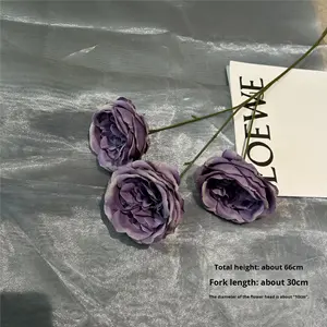 Fleurs artificielles en relief imprimées en 3D, série violette pour mariage, style violet foncé, bouquet de haute qualité, feuilles d'hortensia, <span class=keywords><strong>rose</strong></span> - Product Image 6