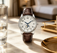 Montre mécanique automatique pour homme avec affichage des phases lunaires, bracelet en cuir véritable, montre-bracelet pour affaires