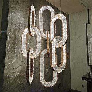 Lustre en cristal moderne personnalisé de lobby d'hôtel de lumière pendante d'anneau créatif pour la villa longue d'escalier - Product Image 1