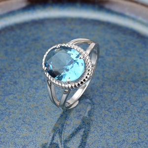 Bague ovale en argent Sterling 925 avec bords en pierre précieuse, pierre naturelle, simple, bleu, lac - Product Image 2