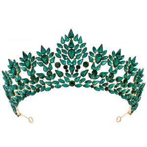 Vente en gros de postiche couronne de mariée baroque en alliage cristal accessoires de mariage diadème rouge bleu vert rose pour les mariages de reconstitution historique - Product Image 4