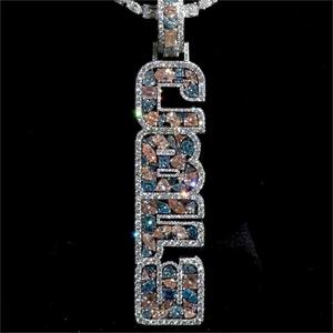 Ciondolo personalizzato 925 argento colorato verticale ghiacciato fuori ciondolo con ciondolo Hiphop Moissanite lettera ciondolo - Product Image 1