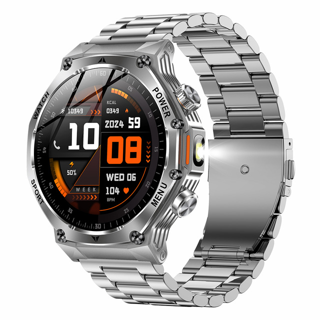 2026 AK82 Sports Smartwatch with Flashlight BT Call 1.8inch Round Screen IP68 Waterproof Fitness Tracker Smart Watch for Men