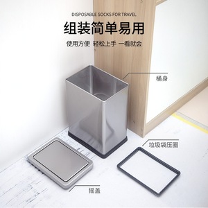 Cubos de basura rectangulares de acero inoxidable con tapas basculantes, sin tapa, ignífugos, aptos para KTV y cocinas. - Product Image 2