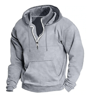 Sweat-shirt à capuche slim et tendance pour homme, motif uni, style décontracté, avec col montant brodé, manteau épais