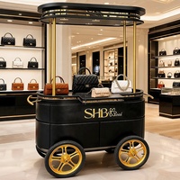 Carrito de Bar de Lujo Negro y Dorado con Iluminación LED para Servicio VIP en Hoteles Cinco Estrellas, Portátil, Comercial, Color Personalizado, Alquiler
