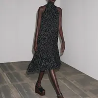Robe élégante sans manches à pois pour femme, coupe ample, taille haute, saison automne, livraison rapide