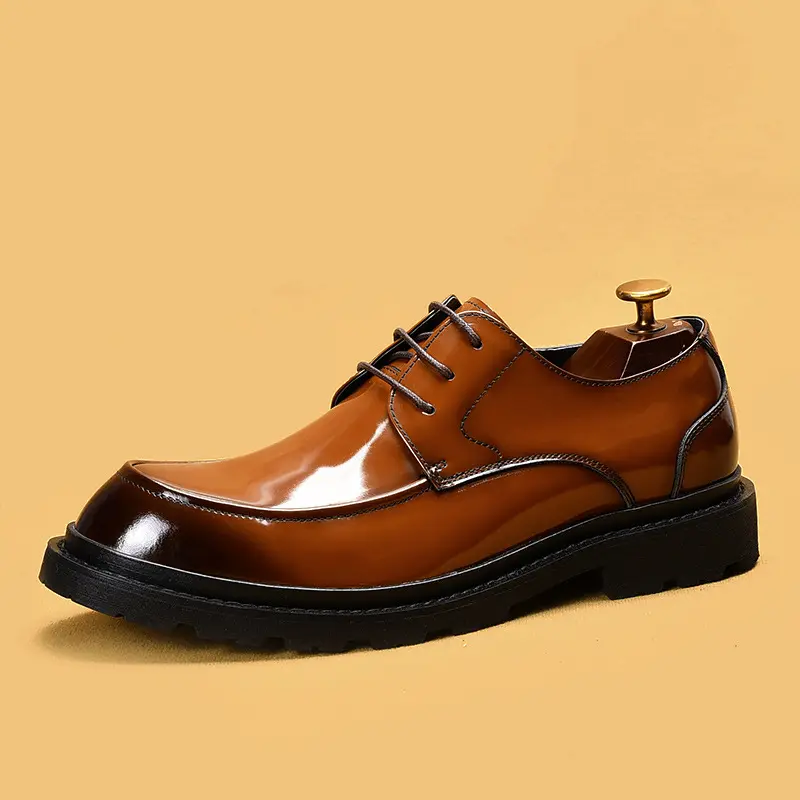รองเท้าหนังผู้ชาย S0051Y เป็นสินค้ามือสองที่เต็มไปด้วยรองเท้าหนังสิทธิบัตรอังกฤษดาร์บี้รองเท้าธุรกิจหน้าสดใส