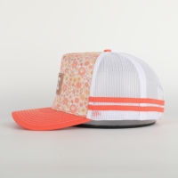 Chapeau de camionneur rayé sportif élégant motif de fleurs sérigraphié sur le devant pour les activités de plein air sport pêche patch en cuir