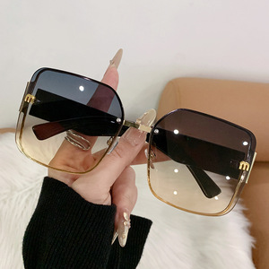 M Letter Square <b>Sunglasses</b> Metal Frame UV400 PC Lens Unisex Fashionable Street Style - Product Image 1