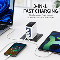 Chargeur mural GaN 67W à triple port, design populaire, prise britannique, charge rapide avec affichage numérique LED pour appareils intelligents