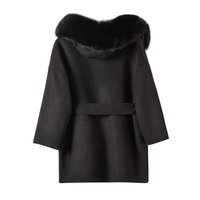 QIUCHEN QC19055 jaket wol kasmir wanita, keluaran baru bulu asli kerah bulu rubah Model Fashion mantel wol
