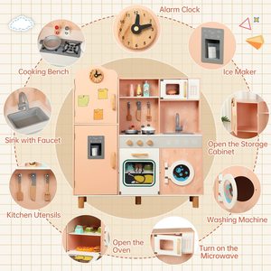 Juego <span class=keywords><strong>de</strong></span> Cocina <span class=keywords><strong>de</strong></span> Madera Seguro para <span class=keywords><strong>Niñas</strong></span> con Simulación <span class=keywords><strong>de</strong></span> Roles Incluyendo Refrigerador y Utensilios <span class=keywords><strong>de</strong></span> Cocina - Product Image 3