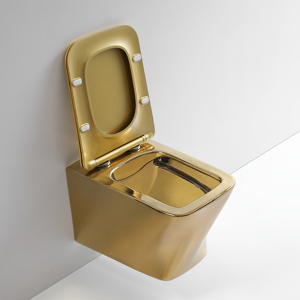 Sản phẩm mới vàng Tường treo nhà vệ sinh gốm <span class=keywords><strong>P</strong></span>-trap washdown không có vành sang trọng vàng treo tường phòng tắm <span class=keywords><strong>WC</strong></span> vuông nhà vệ sinh bát - Product Image 5