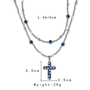 Colliers <span class=keywords><strong>à</strong></span> double rangée de perles tendance pour hommes, pendentif croix et œil porte-bonheur, bijoux de fête - Product Image 5