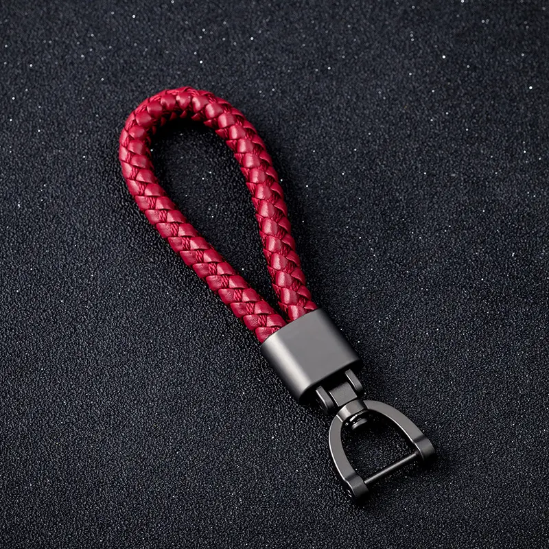 Vachette clasp custom logo keychain leather braided key chain dedicated car keychain customized content
