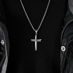 <b>Cross</b> Necklace Stainless Steel Pave Setting Zircon Inlay Unisex Gift Jewelry - Product Image 4
