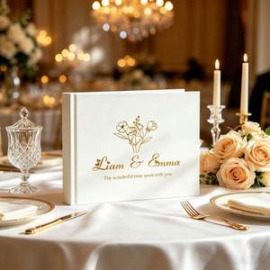 Livre d'or élégant - Livre de messages de mariage personnalisé, livre d'or à couverture rigide avec pages vierges pour les signatures - Product Image 1