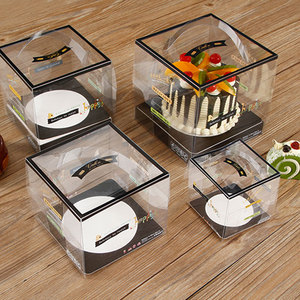 wholesale Christmas 13x13x11cm transparent square pet clear tall folding bakery cake box custom boxes food packaging with handle