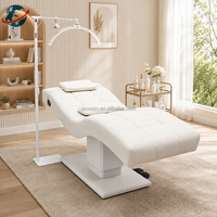 Table de massage et de soins esthétiques pour extensions de cils et tatouages, lit de beauté incurvé en cuir PU avec cadre en bois, réglable électriquement