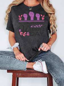 Elegante T-Shirt da Donna con Collo Tondo e Maniche Corte, Stampa per la Giornata Internazionale della Donna, Stile Casual, 100% Cotone Jersey - Product Image 1