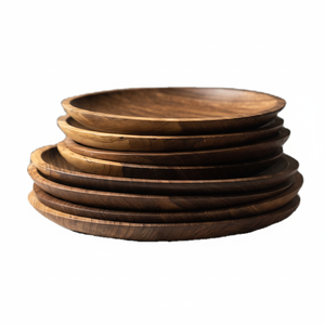 Ensemble de Plats en Bois de Noyer Premium Décoration de Cuisine Rustique de Style Ferme, Plateau de Service Rond en Bois Fait Main & Vaisselle Écologique - Product Image 1