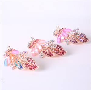 Usine de vente en gros personnalisé <span class=keywords><strong>crocodile</strong></span> tissu recouvert de barrettes pinces à cheveux en métal <span class=keywords><strong>pince</strong></span> à cheveux avec strass - Product Image 2