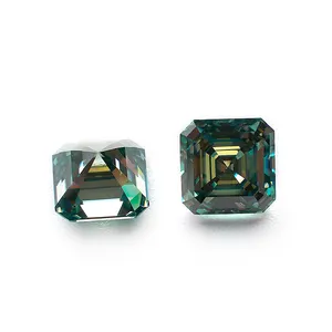 Wholesale Price 4.5-10mm Blue Green Color Moissanite 0.5-5ct Asscher Cut Synthetic Gemstone For Jewelry Making