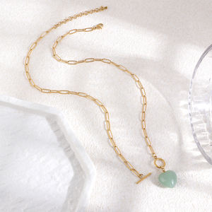 Collier pendentif en forme de cœur tendance en acier inoxydable plaqué or/argent, personnalisable OEM/ODM, en agate, unisexe, disponible immédiatement - Product Image 3