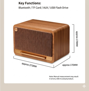 Haut-parleur rétro en bois 5.4 haute puissance 90W, subwoofer <span class=keywords><strong>portable</strong></span> sans fil, batterie 12000mAh, prise en charge TF/USB/AUX <span class=keywords><strong>pour</strong></span> la maison - Product Image 2